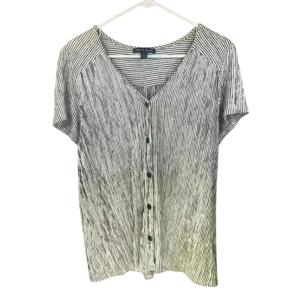 Cable & Guage Women's Black‎ and White Short Sleeve Button Up Shirt Size L